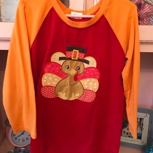 Turkey appliqué shirt girls size 6/7 orange red